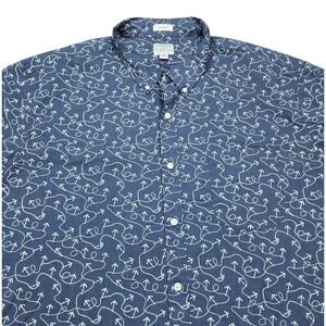 J Crew Short Sleeve Button Down Shirt Navy XXL Classic Fit Anchor Print Vacation